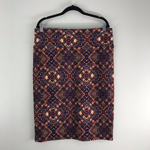 Lularoe Size XL Aztec Tribal Geometric Cassie Skirt Blue Orange Southwestern - Picture 5 of 10